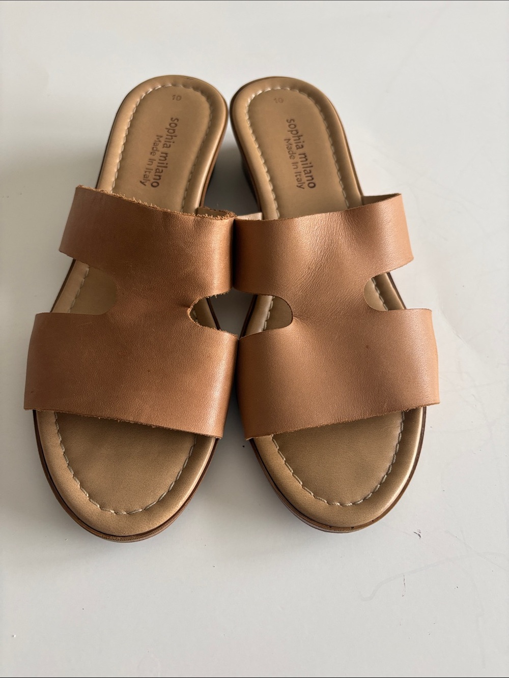 Tan Leather Slide Sandals